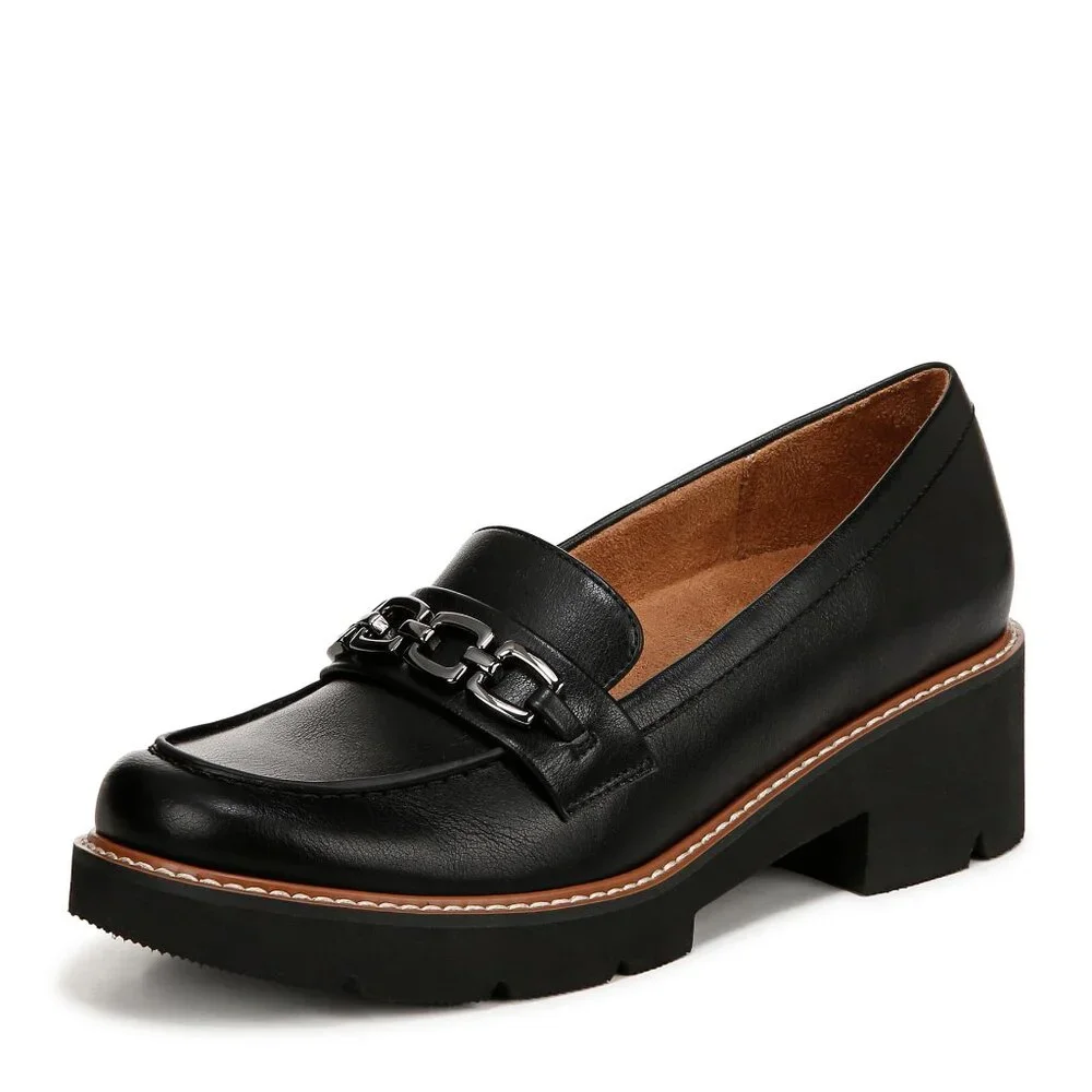 Naturalizer Womens Cabana Lug Sole Slip On Loafer Black Smooth 7.5 M